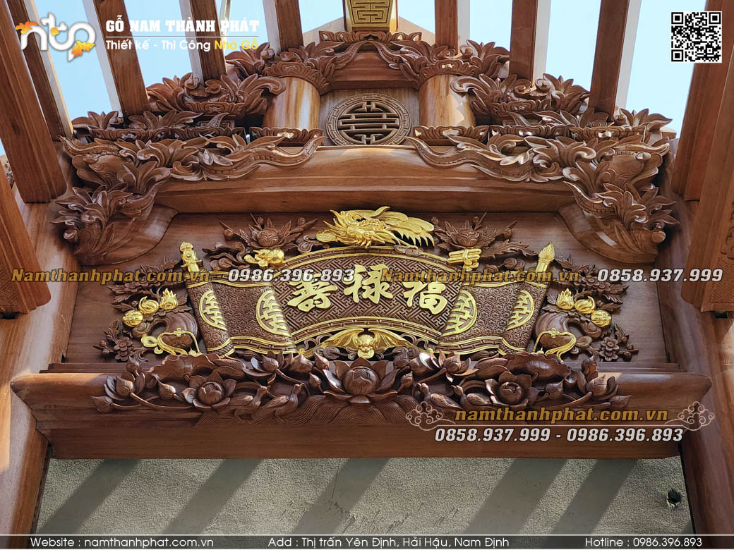 Mẫu cuốn thư trong nhà gỗ 3 gian chạm đục thủ công kênh bong